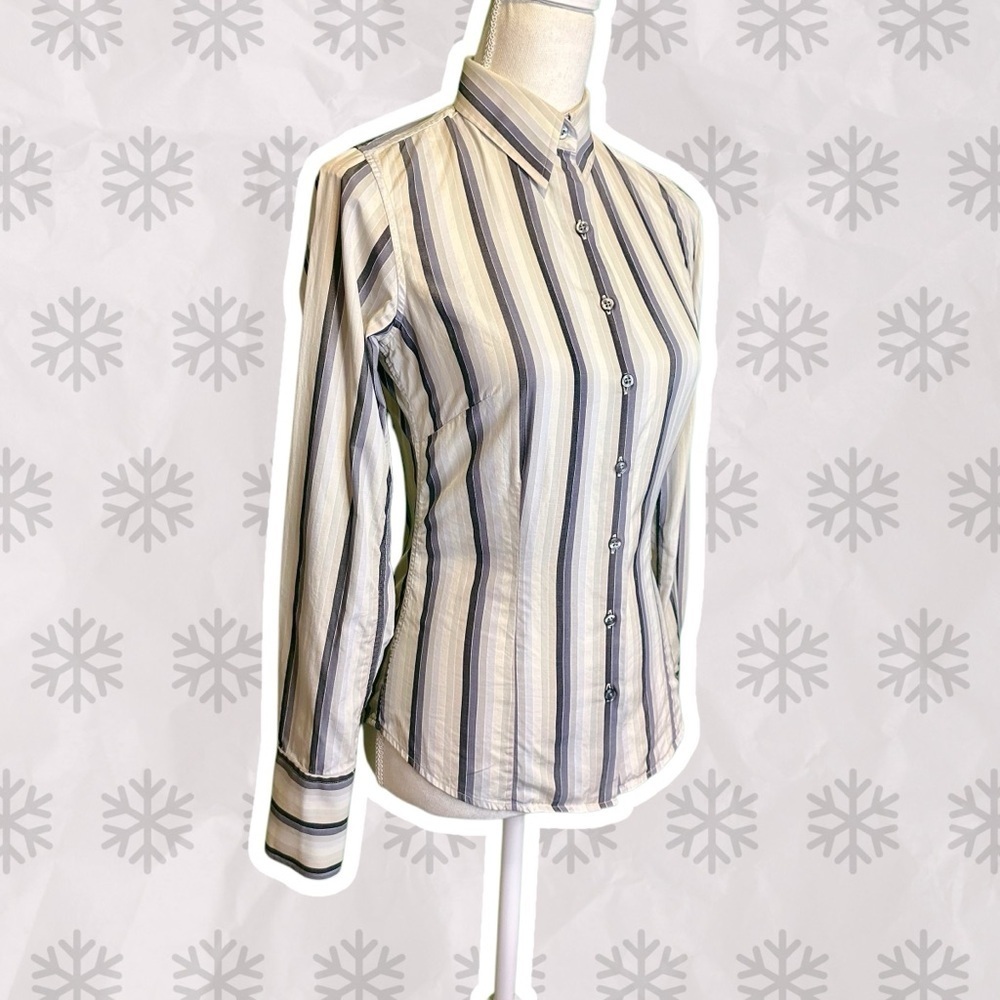 PINK Thomas Pink Gray Multi-Striped Button Down Tailored Collared Shirt Size 4 - Picture 11 of 13
